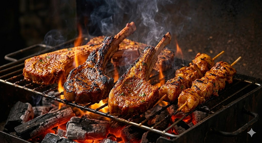 Skewers on the flame grill